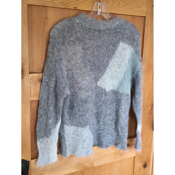 Zara Gray Alpaca Wool Blend Open Knit Colorblock Sweater MEDIUM Preppy Classic - Picture 2 of 8